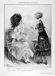 Eine Karikatur über zwei französische Bürgerfrauen, Erster Weltkrieg, 1915