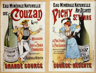 Werbung für Couzan und Vichy Mineralwasser, ca. 1900