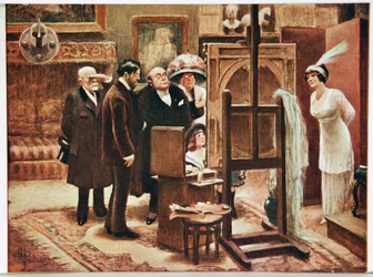 Kunst. Schöne Künste. Maler zeigt sein Werk. Postkarte von Alfred Guillaume, Frankreich, ca. 1920