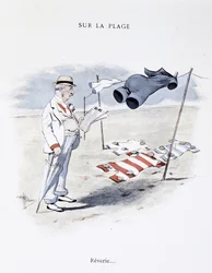 Karikatur über Freizeit am Strand in „Etoile de mer“ von Guillaume, 1900