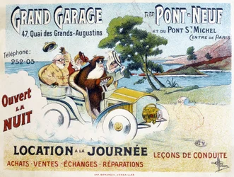 Grand Garage du Pont-Neuf: Vermietung, Fahrstunden, Kauf, Verkauf, Reparaturen - Werbeplakat von Albert Guillaume, ca. 1900