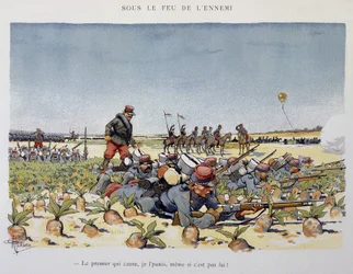 Unter feindlichem Feuer - die Armee gesehen von A. Guillaume, ca. 1900