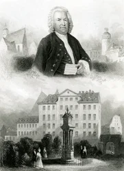 Porträt von Johann Sebastian Bach (1685-1750) und Denkmal