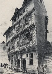 Haus Rue Saint Guillaume in Rennes - Altes Frankreich - Bretagne - Text, Zeichnungen und Lithographien von Albert Robida (1848-1926), undatiert, Ende des 19. Jahrhunderts