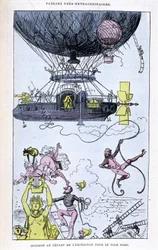 Zwischenfall beim Aufbruch der Expedition zum Nordpol (Aerostat und verrückte Szenen), Parodie von Jules Verne, „Sehr außergewöhnliche Reisen von Saturnin Farandoul in 5 oder 6 Teile der Welt und in alle bekannten oder unbekannten Länder von Herrn Jules Ve