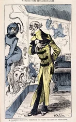 Herr Valentin Croknuff, Direktor des großen Aquariums von Melbourne, Parodie von Jules Verne, „Sehr außergewöhnliche Reisen von Saturnin Farandoul in 5 oder 6 Teile der Welt und in alle bekannten oder unbekannten Länder von Herrn Jules Verne“ von Robida, P