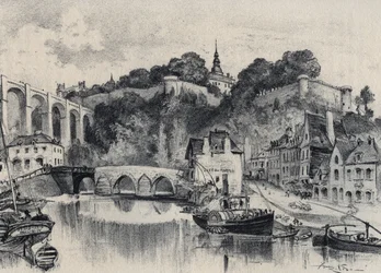 Die Stadt Dinan - Alte Frankreich - Bretagne - Text, Zeichnungen und Lithographien von Albert Robida (1848-1926) undatiert Ende des 19. Jahrhunderts