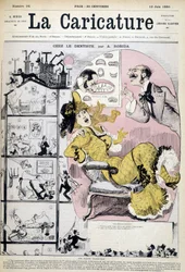 Frau beim Zahnarzt - von Robida, in „La caricature“ vom 12.06.1880