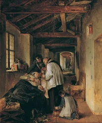 Einem verwundeten Offizier wird die letzte Ölung erteilt