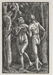 Der Fall und die Erlösung des Menschen: Adam und Eva essen die verbotene Frucht, um 1513