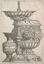 Drei elegante Gefäße auf weißem Hintergrund, ca. 1525