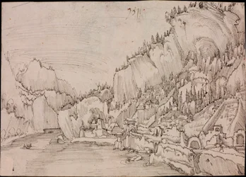 Ansicht von Sarmingstein an der Donau (Österreich) - Zeichnung von Albrecht Altdorfer (um 1480-1538)