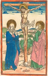 Christus am Kreuz zwischen der Jungfrau und dem heiligen Johannes