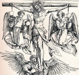 Christus am Kreuz mit drei Engeln
