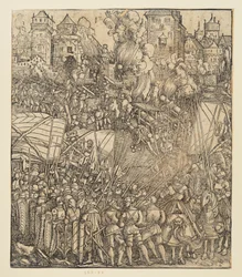 Der Triumphbogen des Kaisers Maximilian I. (Fragment v. 24b): Die Schlachtszene oben links
