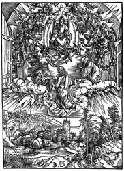 Szene aus der Apokalypse, St. Johannes vor Gott dem Vater und den vierundzwanzig Ältesten, 1498, 1936