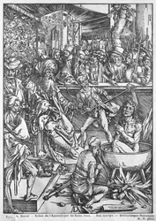 Szene aus der Apokalypse, Das Martyrium des heiligen Johannes des Evangelisten, lateinische Ausgabe, 1511