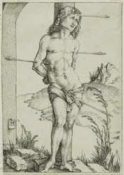Der heilige Sebastian an die Säule gebunden