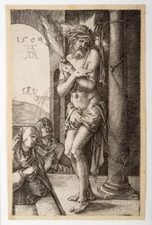 Der Schmerzensmann an der Säule mit der Jungfrau und St. Johannes, aus der "Gravierten Passion"