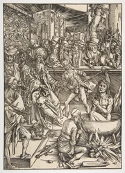 Das Martyrium des Heiligen Johannes, aus der Apokalypse, lateinische Ausgabe 1511, ca. 1496