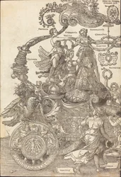 Der Triumphwagen von Maximilian I. Der große Triumphwagen [Tafel 1 von 8], 1523 Lateinische Ausgabe