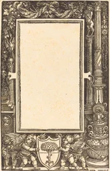 Titelrahmen mit Putti, die die Pirckheimer-Wappen halten