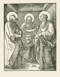 Die heilige Veronika zwischen den Heiligen Petrus und Paulus - Das Schweißtuch der heiligen Veronika