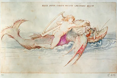 Der griechische Dichter Arion reitet auf dem Delphin