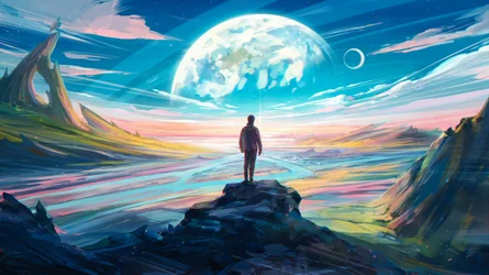 Einsame Gestalt auf fremdem Planeten