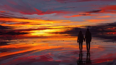 Romantischer Sonnenuntergang Strandspaziergang