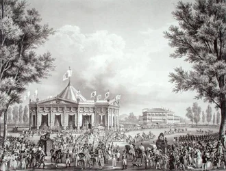Prozession vor dem Pavillon zur Krönung von Ferdinand I. (1793-1875)