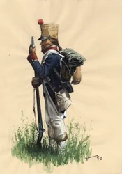 Erstes Kaiserreich (1804-1814 und 1815): Französischer Infanteriesoldat der großen napoleonischen Armee in Landestracht