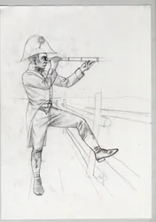 Erstes Kaiserreich (1804-1814 und 1815): Oberer Soldat der großen französischen napoleonischen Armee in Beobachtung mit einem Fernrohr. Unvollendete Zeichnung von Alessandro Lonati