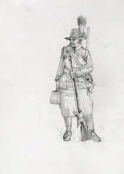 Erstes Kaiserreich (1804-1814 und 1815): Soldat der österreichisch-ungarischen Armee, Pioniersapeur. Zeichnung von Alessandro Lonati