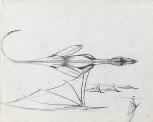 Legendäres Tier für Fantasy-Illustration: Studie für einen Drachen. Zeichnung von Alessandro Lonati