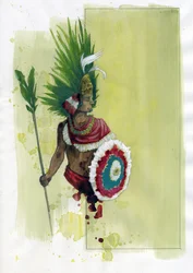 Porträt von Moctezuma II (1466-1520), aztekischer Kaiser - Illustration von Alessandro Lonati