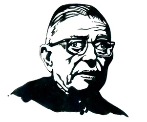 Porträt des französischen Schriftstellers, Philosophen und Dramatikers Jean-Paul Sartre - Zeichnung