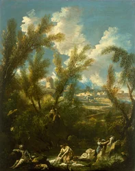 Landschaft mit Wäscherin, ca. 1715