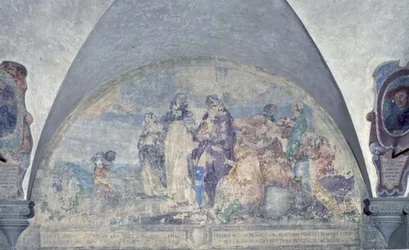 St. Antoninus predigt einem Kaufmann, den er vor einem schrecklichen Sturm gerettet hat, Lünette