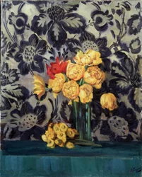 "Blumen, Gelb auf Schwarz", 1916, ungefähr. Alexander Gaush (1873-1947). Regionale Kunstgalerie, Wologda