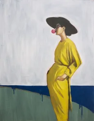 Elegante Frau mit rosa Blase