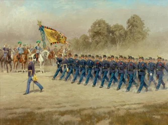 K. u. k. Hoch- und Deutschmeister Infanterieregiment Nr. 4 defiliert vor Erzherzog Eugen