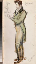 Kostümentwurf für einen jungen Mann für die Oper "Eugen Onegin" von Pjotr Tschaikowski - Werk von Alexander Sredin (1872-1934)
