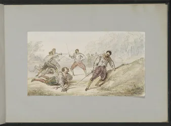 Landschaft mit duellierenden Männern