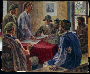 Eine Sitzung des Komitees der armen Bauern im Jahr 1918