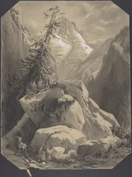 Drei Ziegen in einer Gebirgslandschaft