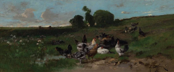 Animierte Landschaft mit Hühnern