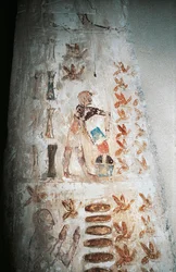 Wandmalerei, die eine Szene der Bienenzucht darstellt, auf einer Säule des Hypäthralhofs, aus dem Grab von Pabasa, Asasif