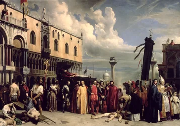 Begräbniszeremonien für Tizian, der 1576 in Venedig an der Pest starb