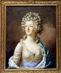 Porträt von Marie Antoinette (1755-1793), Königin von Frankreich. Ihr Haar ist gekräuselt (Haarlocken). 18. Jahrhundert, Privatsammlung